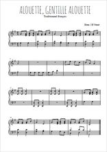 Téléchargez l'arrangement pour piano de la partition de comptine-alouette en PDF